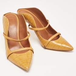 Pre Owned Malone Souliers Yellow Croc Embossed Maureen Mules Size 40.5