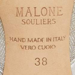 Malone Souliers Silver Leather and Mesh Bobbi Mules Size 38