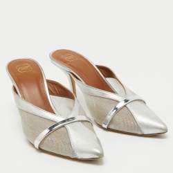 Malone Souliers Silver Leather and Mesh Bobbi Mules Size 38