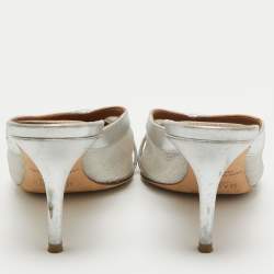 Malone Souliers Silver Leather and Mesh Bobbi Mules Size 38