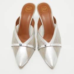 Malone Souliers Silver Leather and Mesh Bobbi Mules Size 38