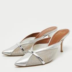 Malone Souliers Silver Leather and Mesh Bobbi Mules Size 38