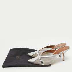 Malone Souliers Silver Leather and Mesh Bobbi Mules Size 38