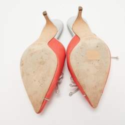 Pre Owned Malone Souliers Peach Pink Fabric Victoria Mules Size 38