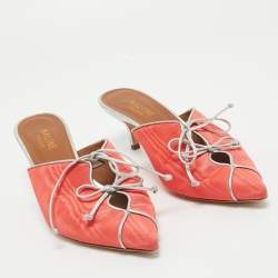 Pre Owned Malone Souliers Peach Pink Fabric Victoria Mules Size 38
