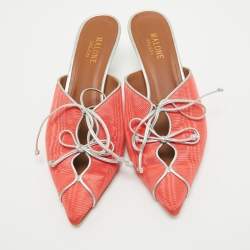 Pre Owned Malone Souliers Peach Pink Fabric Victoria Mules Size 38
