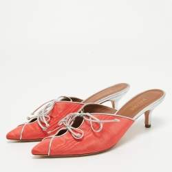 Pre Owned Malone Souliers Peach Pink Fabric Victoria Mules Size 38