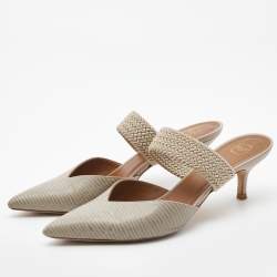 Pre Owned Malone Souliers Grey Lizard Embossed Leather Maisie Pointed Toe Mules Size 40.5