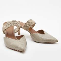 Pre Owned Malone Souliers Grey Lizard Embossed Leather Maisie Pointed Toe Mules Size 40.5