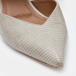 Pre Owned Malone Souliers Grey Lizard Embossed Leather Maisie Pointed Toe Mules Size 40.5