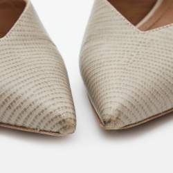 Pre Owned Malone Souliers Grey Lizard Embossed Leather Maisie Pointed Toe Mules Size 40.5