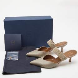 Pre Owned Malone Souliers Grey Lizard Embossed Leather Maisie Pointed Toe Mules Size 40.5