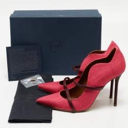 Pre Owned Malone Souliers Pink Raffia Maureen Pumps Size 39.5