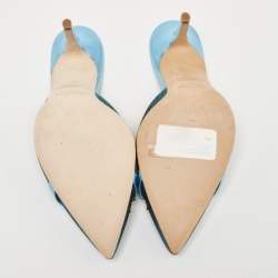 Pre Owned Malone Souliers Metallic Blue Raffia Missy Mule Sandals Size 37