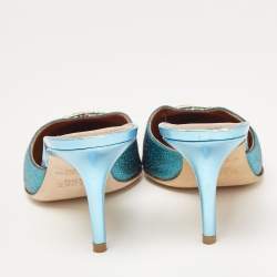 Pre Owned Malone Souliers Metallic Blue Raffia Missy Mule Sandals Size 37