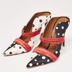 Pre Owned Malone Souliers Black/White Polka Dot Satin Maureen Mules Size 41
