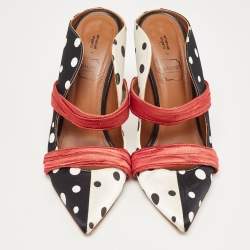 Pre Owned Malone Souliers Black/White Polka Dot Satin Maureen Mules Size 41