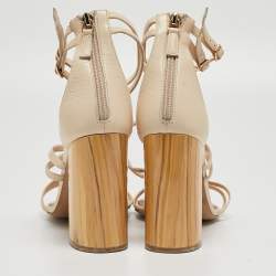 Malone Souliers Cream Leather Ankle Strap Sandals Size 41