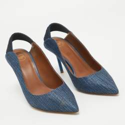 Pre Owned Malone Souliers Blue Canvas Slingback Pumps Size 37