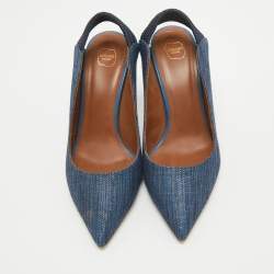 Pre Owned Malone Souliers Blue Canvas Slingback Pumps Size 37