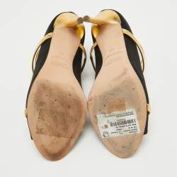 Pre Owned Malone Souliers Black/Gold Satin and Leather Mika Sandals Size 38