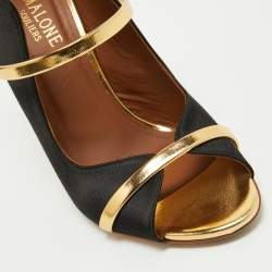 Pre Owned Malone Souliers Black/Gold Satin and Leather Mika Sandals Size 38