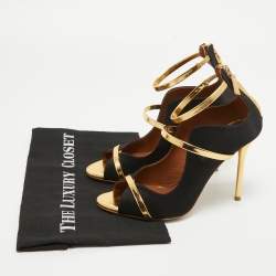 Pre Owned Malone Souliers Black/Gold Satin and Leather Mika Sandals Size 38