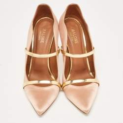 Pre Owned Malone Souliers Peach/Gold Satin and Patent Leather Maureen Pumps Size 39