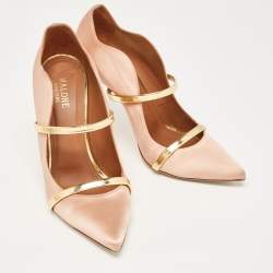 Pre Owned Malone Souliers Peach/Gold Satin and Patent Leather Maureen Pumps Size 39