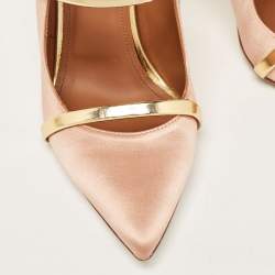 Pre Owned Malone Souliers Peach/Gold Satin and Patent Leather Maureen Pumps Size 39