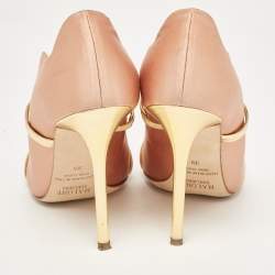 Pre Owned Malone Souliers Peach/Gold Satin and Patent Leather Maureen Pumps Size 39