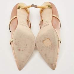 Pre Owned Malone Souliers Peach/Gold Satin and Patent Leather Maureen Pumps Size 39