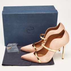 Pre Owned Malone Souliers Peach/Gold Satin and Patent Leather Maureen Pumps Size 39