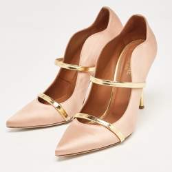 Pre Owned Malone Souliers Peach/Gold Satin and Patent Leather Maureen Pumps Size 39