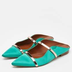 Malone Souliers Green Satin Maureen Flat Mules Size 39