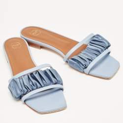 Pre Owned Malone Souliers Blue Leather Flat Slides Size 41