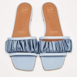 Pre Owned Malone Souliers Blue Leather Flat Slides Size 41