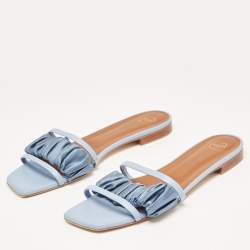 Pre Owned Malone Souliers Blue Leather Flat Slides Size 41