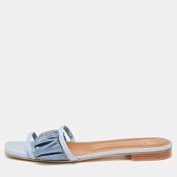 Malone Souliers Blue Leather Flat Slides Size 41