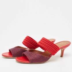 Pre Owned Malone Souliers Two Tone Canvas and Woven Fabric Milena Slide Sandals Size 36.5