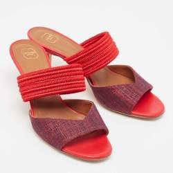 Pre Owned Malone Souliers Two Tone Canvas and Woven Fabric Milena Slide Sandals Size 36.5