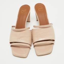 Pre Owned Malone Souliers Beige Croc Embossed Leather Slides Size 39