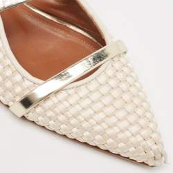 Pre Owned Malone Souliers Cream/Gold Woven Satin and Leather Maureen Flat Mules Size 36.5