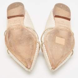 Pre Owned Malone Souliers Cream/Gold Woven Satin and Leather Maureen Flat Mules Size 36.5