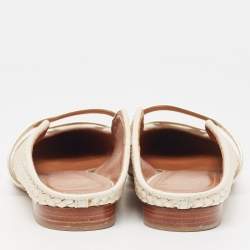 Pre Owned Malone Souliers Cream/Gold Woven Satin and Leather Maureen Flat Mules Size 36.5