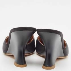 Pre Owned Malone Souliers Black/Gold Satin and Leather Marilyn Wedge Mules Size 38