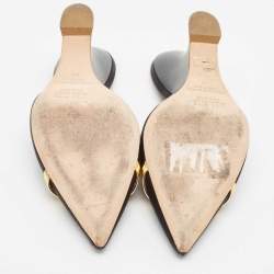 Pre Owned Malone Souliers Black/Gold Satin and Leather Marilyn Wedge Mules Size 38