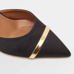 Pre Owned Malone Souliers Black/Gold Satin and Leather Marilyn Wedge Mules Size 38