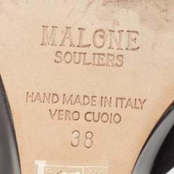 Pre Owned Malone Souliers Black/Gold Satin and Leather Marilyn Wedge Mules Size 38