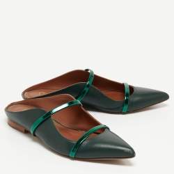 Pre Owned Malone Souliers Green Leather  Maureen Flats Size 37